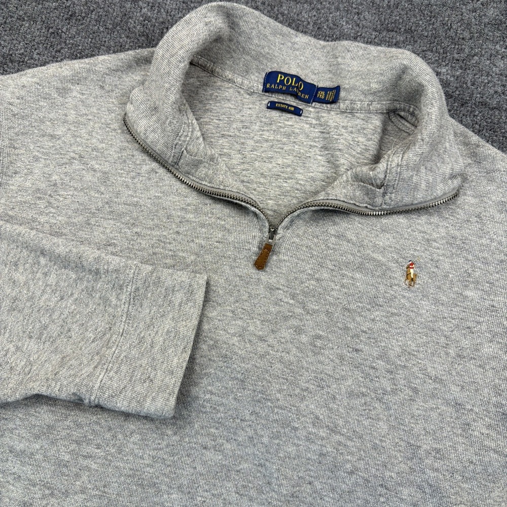 Polo Ralph Lauren Sweater Mens 2XL Gray 1/4 Zip Estate Rib Pullover Flesh Pony